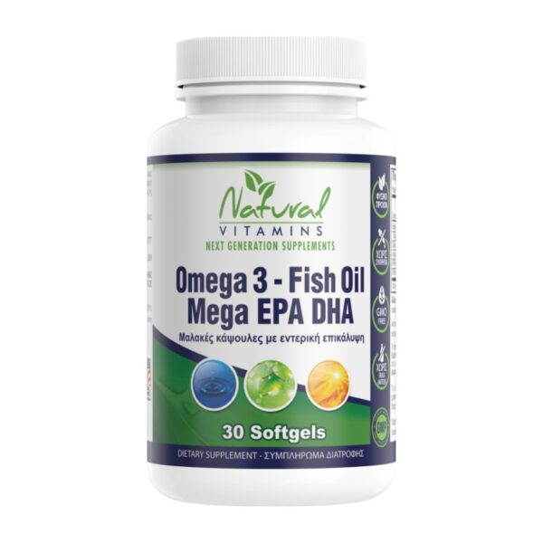 Omega 3 Fish Oil 1000mg – Natural Vitamins 30 Κάψουλες